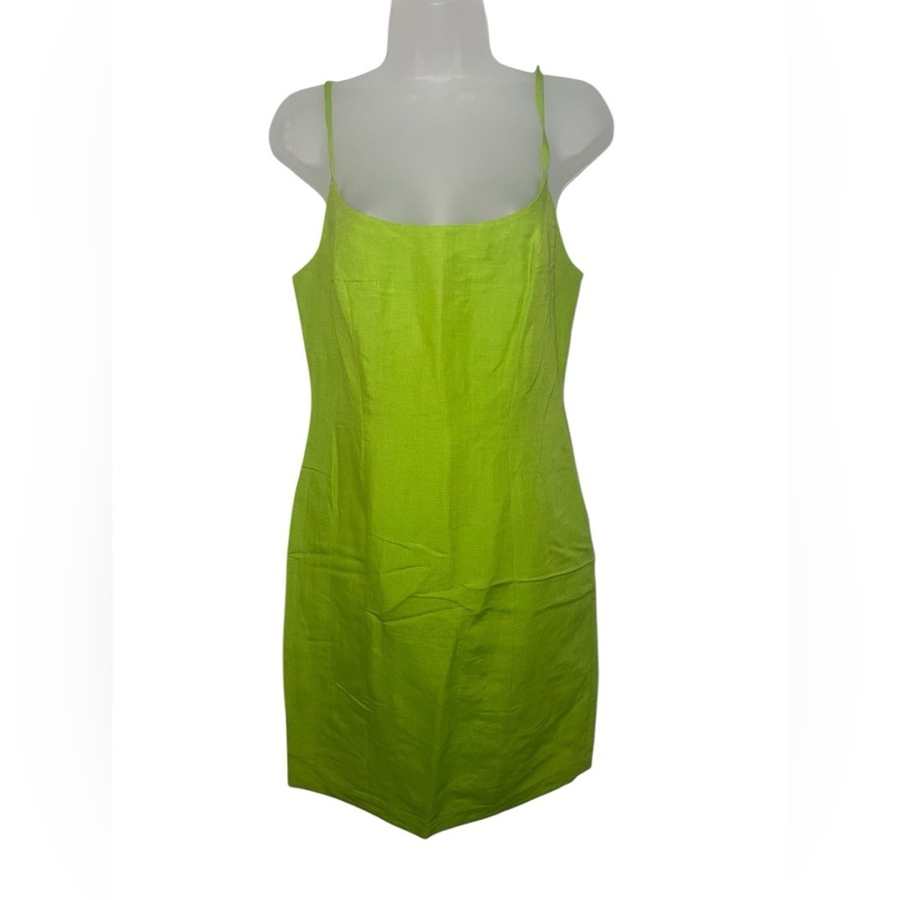 Ashley Brooke New NWT Vintage Y2K Lime Green Linen Blend Tank Mini Dress Size 6